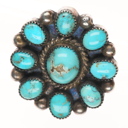 sz7 Vintage Navajo sterling silver cluster ring with nice turquoise