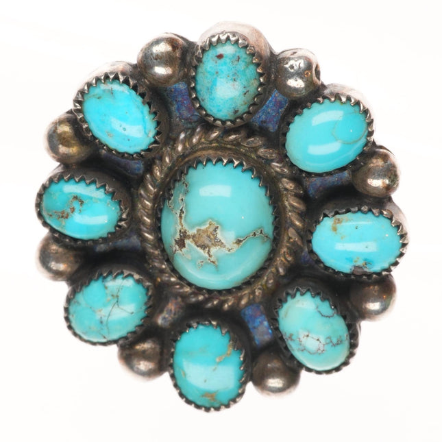 sz7 Vintage Navajo sterling silver cluster ring with nice turquoise