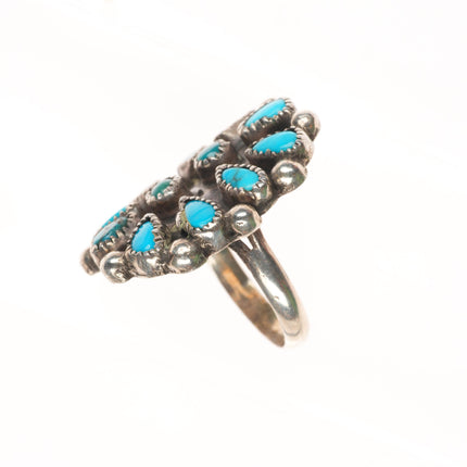 sz6.5 Vintage Zuni natural turquoise cluster ring sterling silver 40's-50's