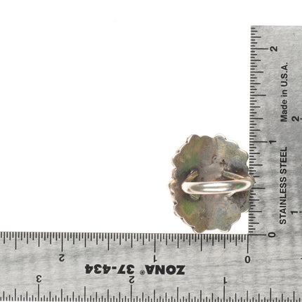 sz6.5 Vintage Zuni natural turquoise cluster ring sterling silver 40's-50's