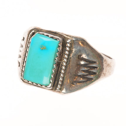 sz14.25 Vintage Navajo sterling silver square turquoise ring