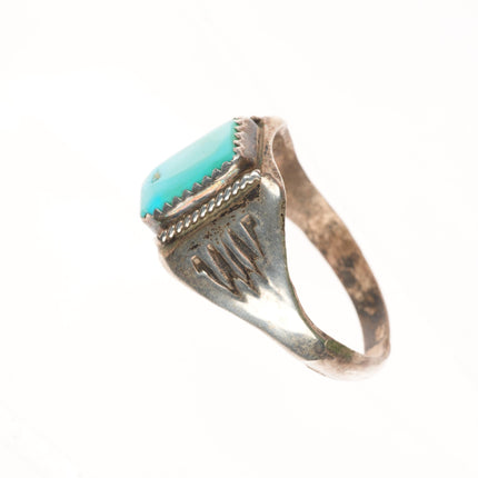 sz14.25 Vintage Navajo sterling silver square turquoise ring