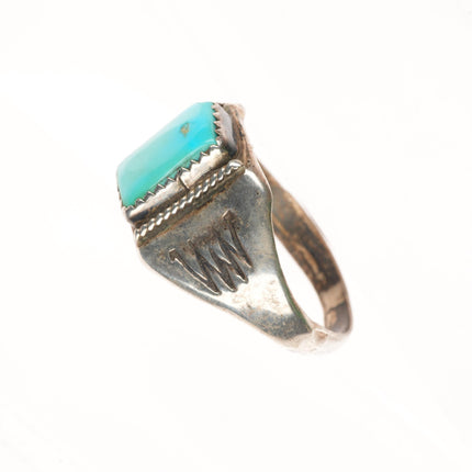 sz14.25 Vintage Navajo sterling silver square turquoise ring