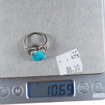 sz7.5 Vintage K Zuni sterling silver hand stamped carved turquoise ring