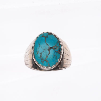 sz11.5 Vintage DL Navajo sterling silver spiderweb turquoise men's ring