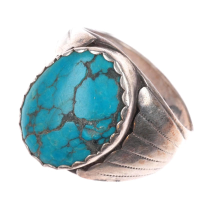 sz11.5 Vintage DL Navajo sterling silver spiderweb turquoise men's ring
