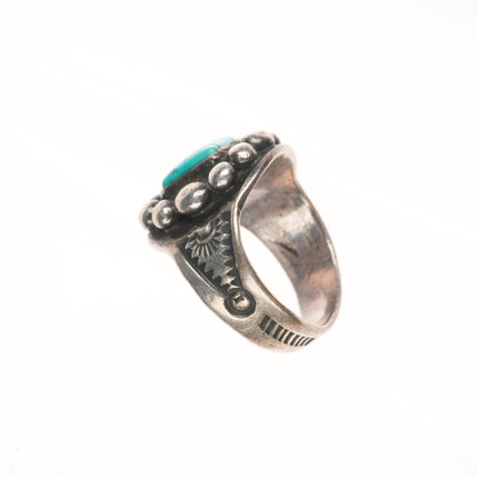 sz6 30's-40's Vintage Navajo sterling silver hand stamped ring w/nice turquoise