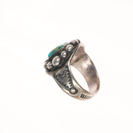 sz6 30's-40's Vintage Navajo sterling silver hand stamped ring w/nice turquoise