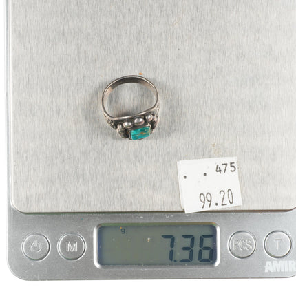 sz6 30's-40's Vintage Navajo sterling silver hand stamped ring w/nice turquoise