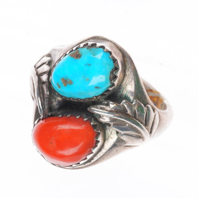 sz7 Horace Iule (1901-1978) Zuni sterling silver turquoise/coral ring
