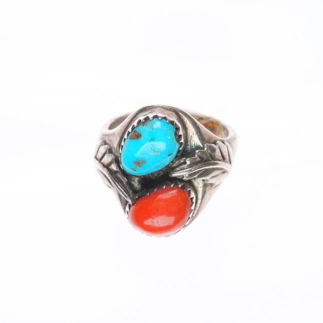 sz7 Horace Iule (1901-1978) Zuni sterling silver turquoise/coral ring