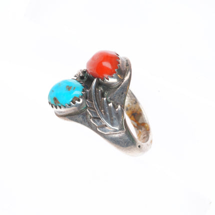 sz7 Horace Iule (1901-1978) Zuni sterling silver turquoise/coral ring