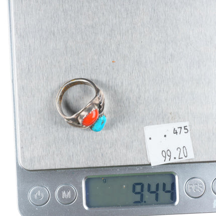 sz7 Horace Iule (1901-1978) Zuni sterling silver turquoise/coral ring