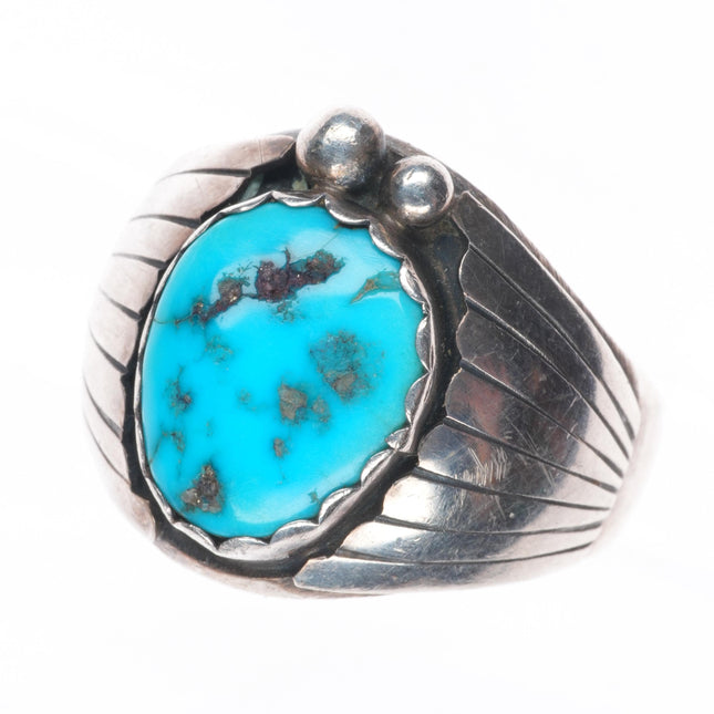 sz11 E Navajo vintage sterling silver Kingman turquoise men's ring