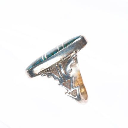 sz7 Cecil Ashley Navajo sterling silver spiderweb turquoise channel inlay ring