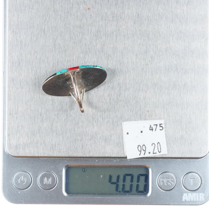 sz8 Theresa Jo Navajo sterling silver coral, turquoise inlay ring