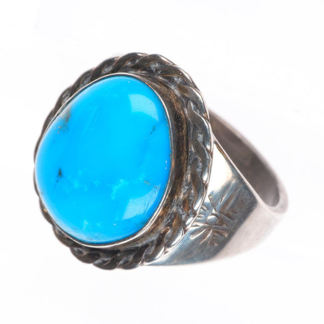 sz11 Vintage Navajo sterling silver rope bezel turquoise ring