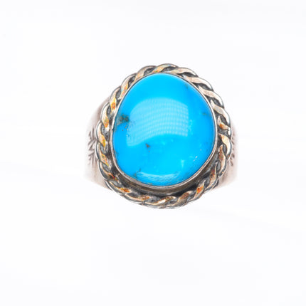sz11 Vintage Navajo sterling silver rope bezel turquoise ring