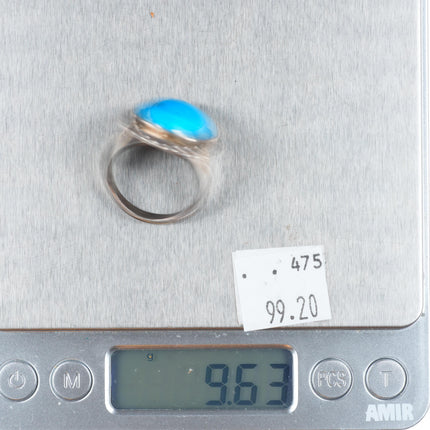 sz11 Vintage Navajo sterling silver rope bezel turquoise ring