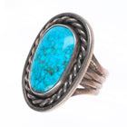 sz6.5 1977 Vintage Navajo sterling silver spiderweb turquoise ring