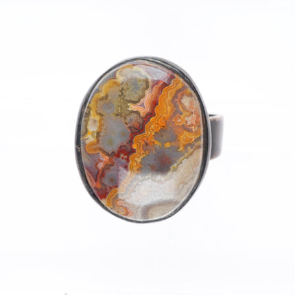 sz12.75 Vintage southwestern/Navajo sterling silver lace agate men's ring
