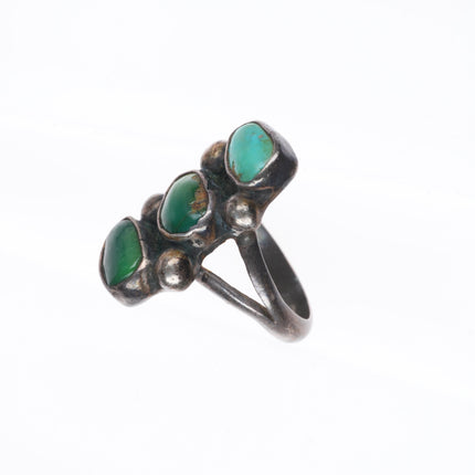sz4.5 c1930 Navajo ingot silver stoplight 3 stone greasy green turquoise ring
