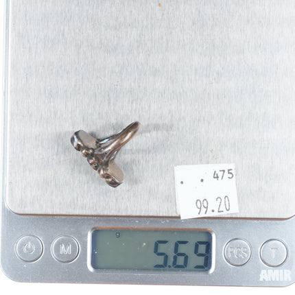 sz4.5 c1930 Navajo ingot silver stoplight 3 stone greasy green turquoise ring