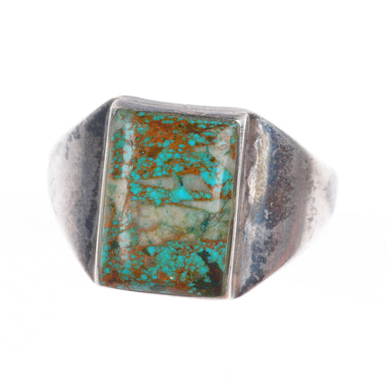 sz12.75 Vintage Navajo High grade red web quartz turquoise sterling silver ring