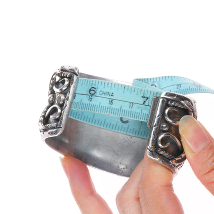 7" Heavy vintage Navajo sterling silver cuff bracelet with nice turquoise