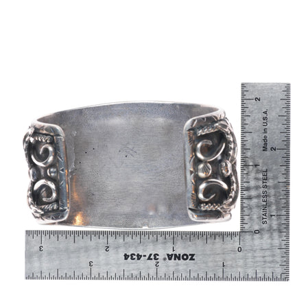 7" Heavy vintage Navajo sterling silver cuff bracelet with nice turquoise