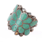 sz9 Vintage Zuni sterling silver turquoise channel inlay flower form ring