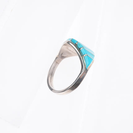sz8.5 Vintage Zuni sterling silver turquoise channel inlay ring