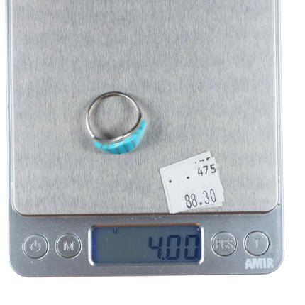 sz8.5 Vintage Zuni sterling silver turquoise channel inlay ring