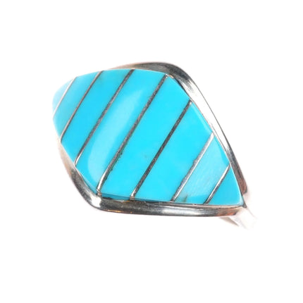 sz8.5 Vintage Zuni sterling silver turquoise channel inlay ring