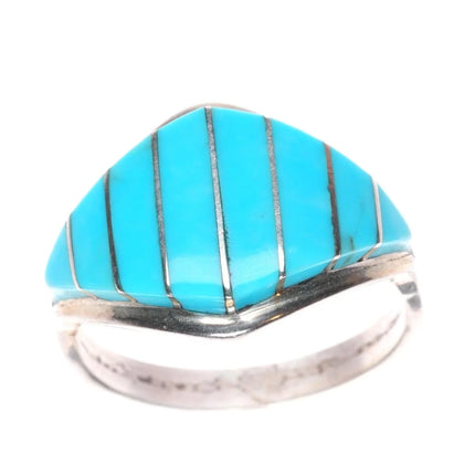 sz8.5 Vintage Zuni sterling silver turquoise channel inlay ring
