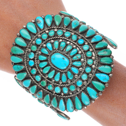 7" Big Victor Moses Begay Navajo turquoise cluster cuff bracelet sterling silver