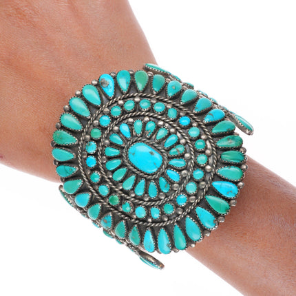 7" Big Victor Moses Begay Navajo turquoise cluster cuff bracelet sterling silver