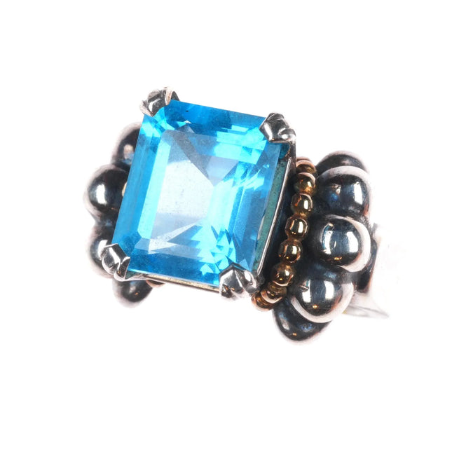 sz5.75 Lagos Caviar 18k gold/sterling silver Topaz ring