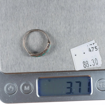 sz7 Vintage zuni sterling silver stamped bezel turquoise channel inlay ring