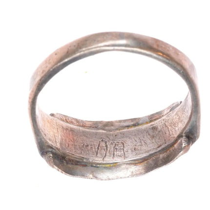 sz7 Vintage zuni sterling silver stamped bezel turquoise channel inlay ring