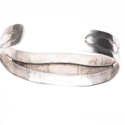 7" 1940's Navajo hand stamped sterling silver cuff bracelet with turquoise