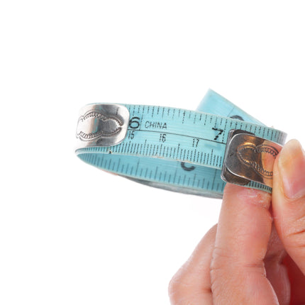 7" 1940's Navajo hand stamped sterling silver cuff bracelet with turquoise