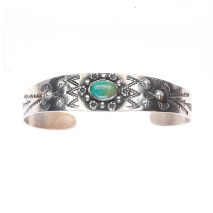 6.5" 1940's Fred Harvey - Navajo sterling silver arrows turquoise cuff bracelet