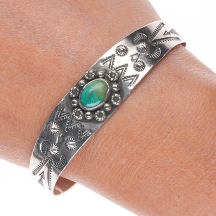 6.5" 1940's Fred Harvey - Navajo sterling silver arrows turquoise cuff bracelet