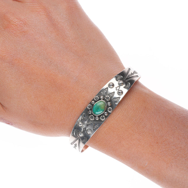 6.5" 1940's Fred Harvey - Navajo sterling silver arrows turquoise cuff bracelet