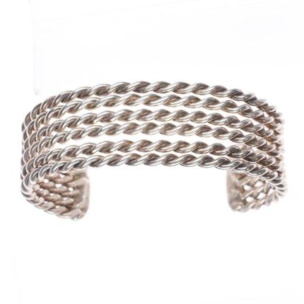 6.5" Vintage Southwestern sterling silver twisted wire 6 row cuff bracelet