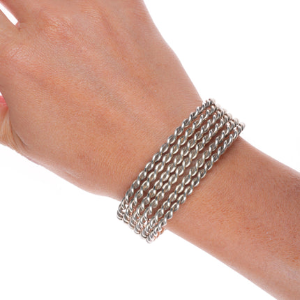6.5" Vintage Southwestern sterling silver twisted wire 6 row cuff bracelet