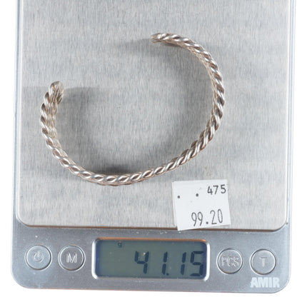 6.5" Vintage Southwestern sterling silver twisted wire 6 row cuff bracelet