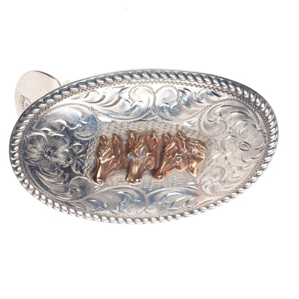 Vintage Diablo Sterling silver 3 horse heads western rodeo belt buckle
