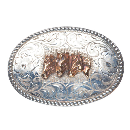 Vintage Diablo Sterling silver 3 horse heads western rodeo belt buckle